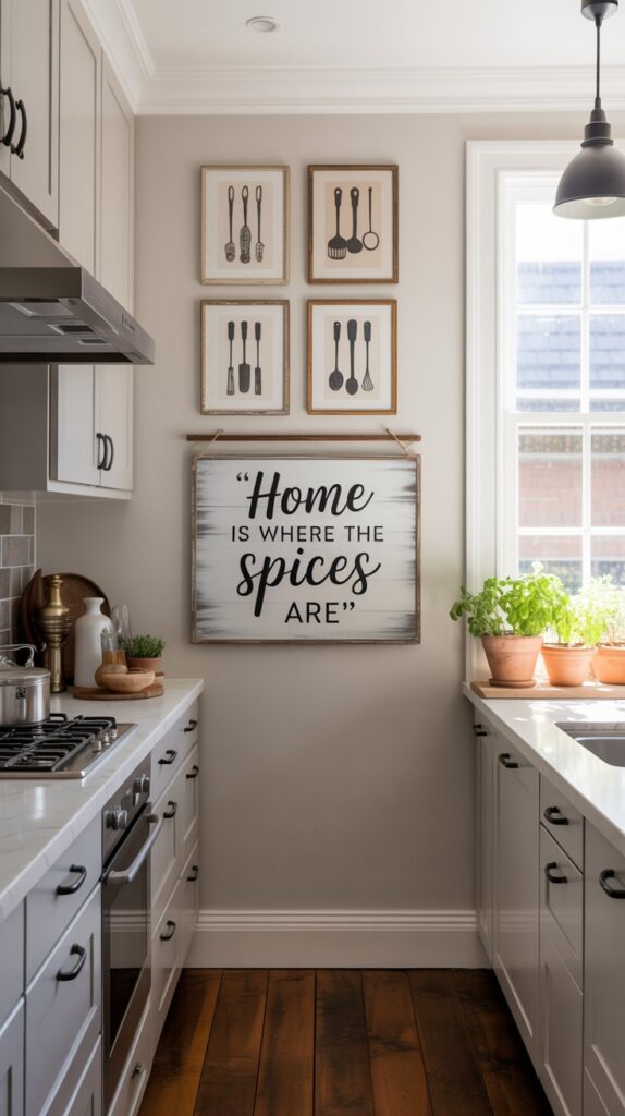 artwork display above kitchen cabinets | Incorporate Artwork or Signage