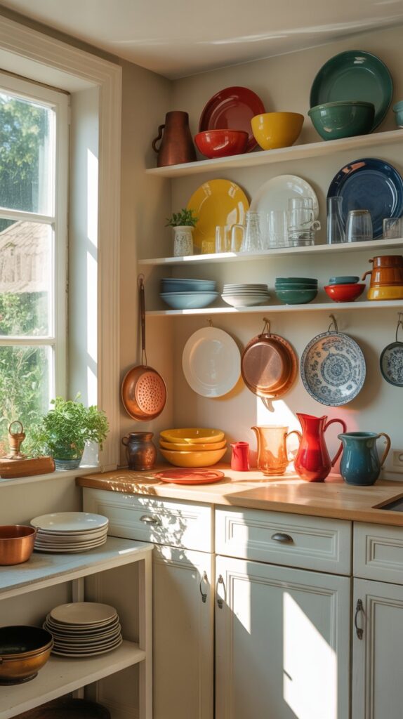 Display Cookware or Dishware | modern farmhouse decor above cabinets