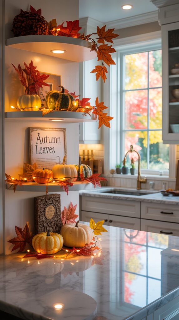 Create a Seasonal Display | seasonal decorations for kitchen cabinet tops